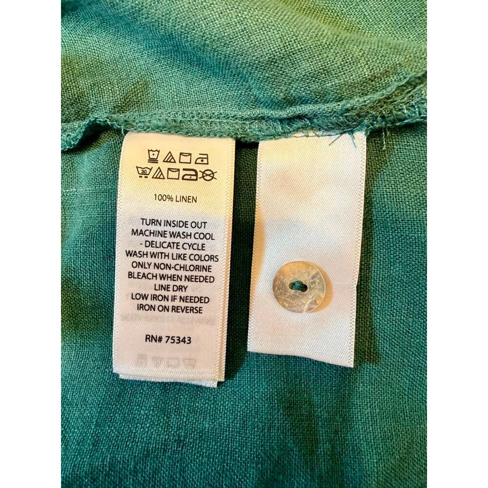 Sigrid Olsen 100% Linen Boxy Crop Shirt Green 3/4 Sleeve Large Coastal - Picture 5 of 6